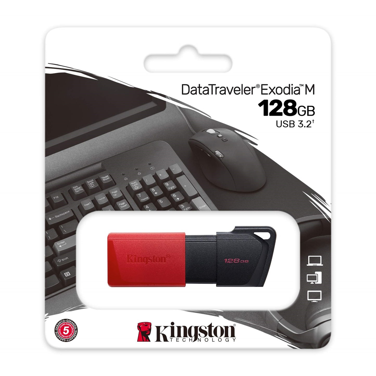 Kingston DataTraveler ExodiaM DTXM/128GB USB Flash Drive, 128GB, Red / Black