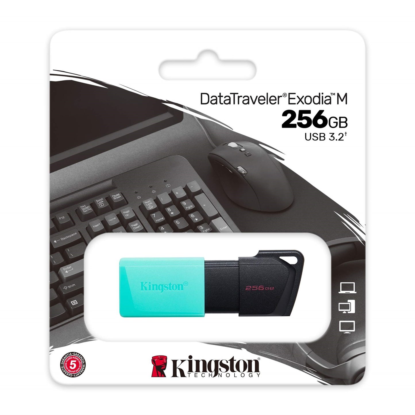 Kingston DataTraveler ExodiaM DTXM/256GB USB Flash Drive, 256GB, Turquoise/Black