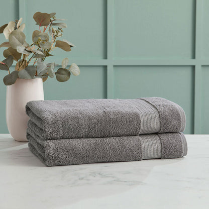 Grandeur 100% Cotton Grey Bath Sheets, Pack of 2