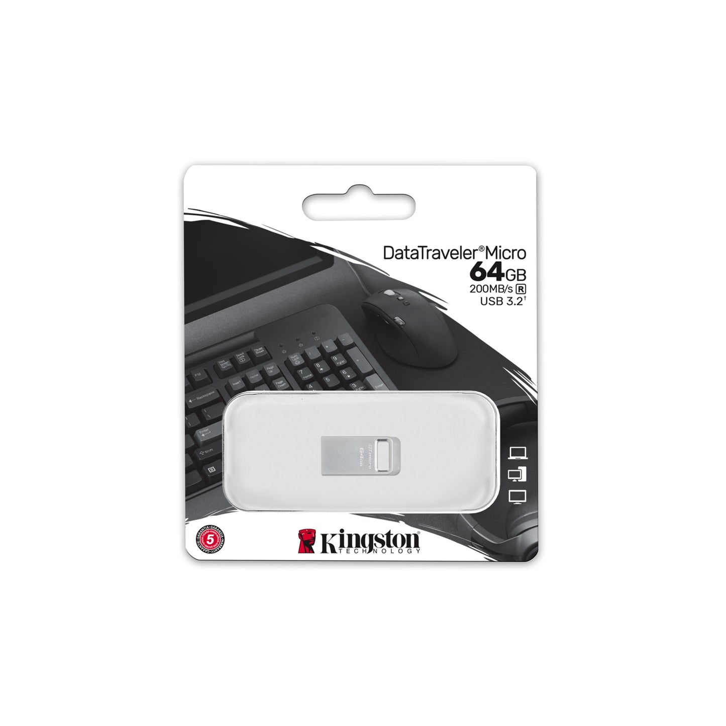 Kingston DTMC3G2/64GB 64GB DataTraveler Micro USB Flash Drive, Metal, 200MB/s