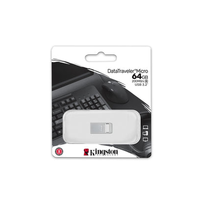 Kingston DTMC3G2/64GB 64GB DataTraveler Micro USB Flash Drive, Metal, 200MB/s