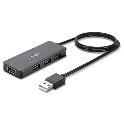 LINDY 42986 4 Port USB Hub, 4x USB 2.0 Type-A (F) Ports, 480Mbps Data Transfer