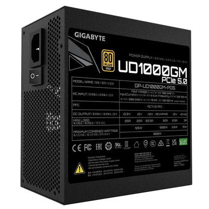 GIGABYTE UD1000GM PG5 1000W Fully Modular PSU, 120mm Fan, JP Capacitors, UK Plug