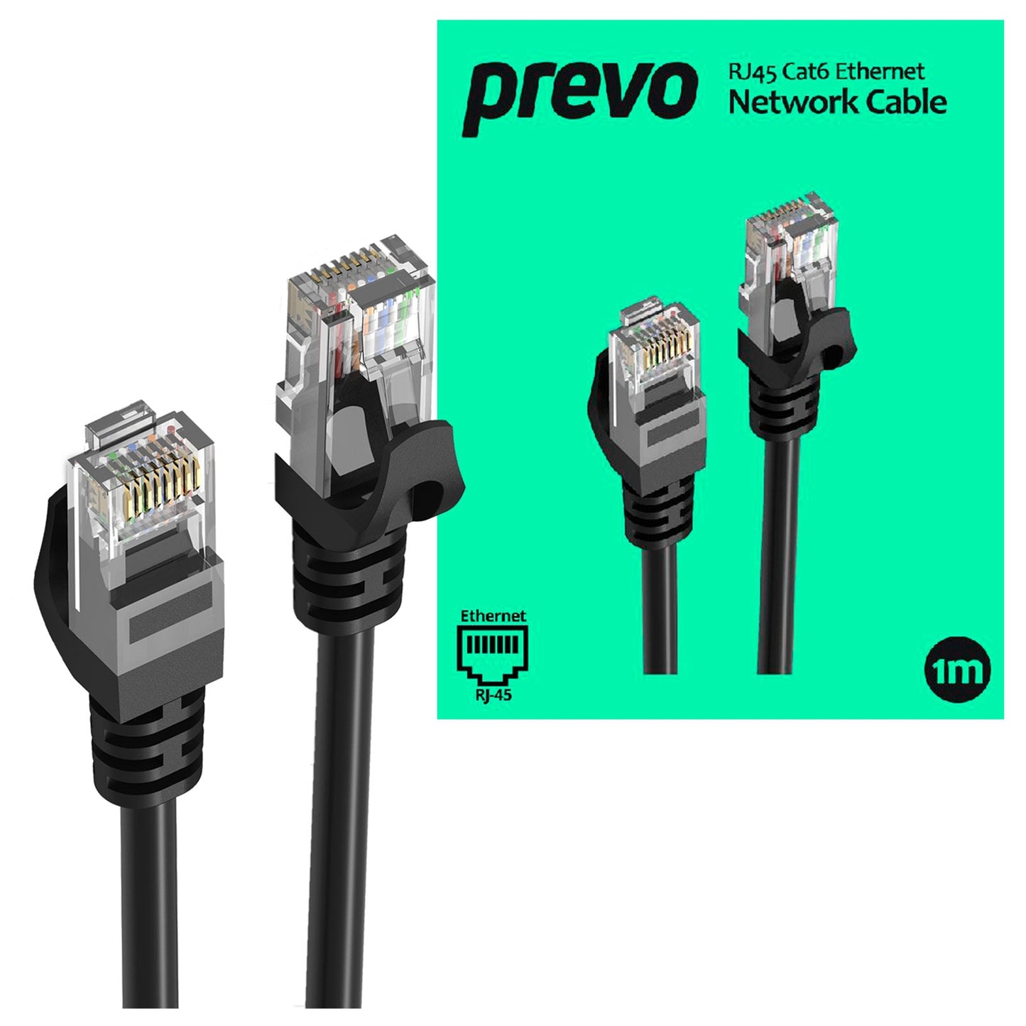 Prevo CAT6-BLK-1M Network Cable, RJ45 (M) to RJ45 (M), CAT6, 1m, Black
