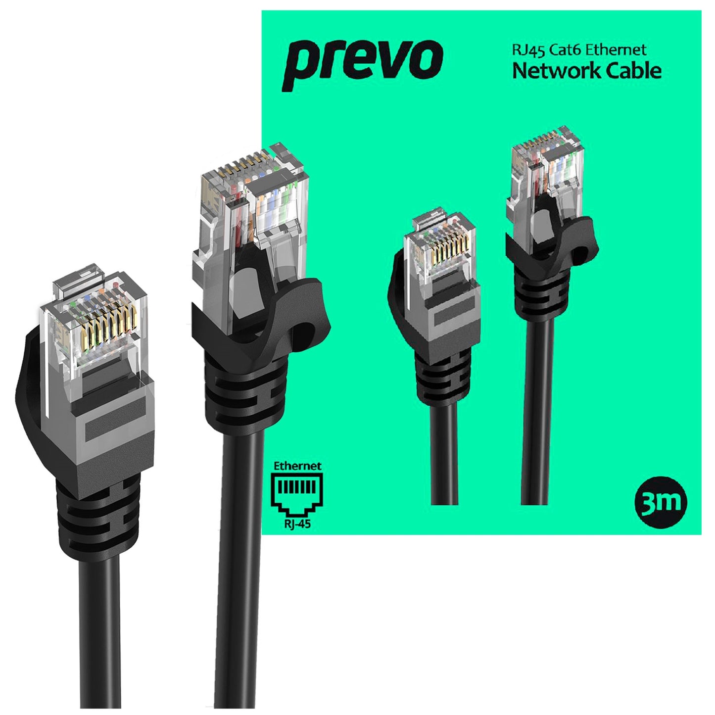 Prevo CAT6-BLK-3M Network Cable, RJ45 (M) to RJ45 (M), CAT6, 3m, Black
