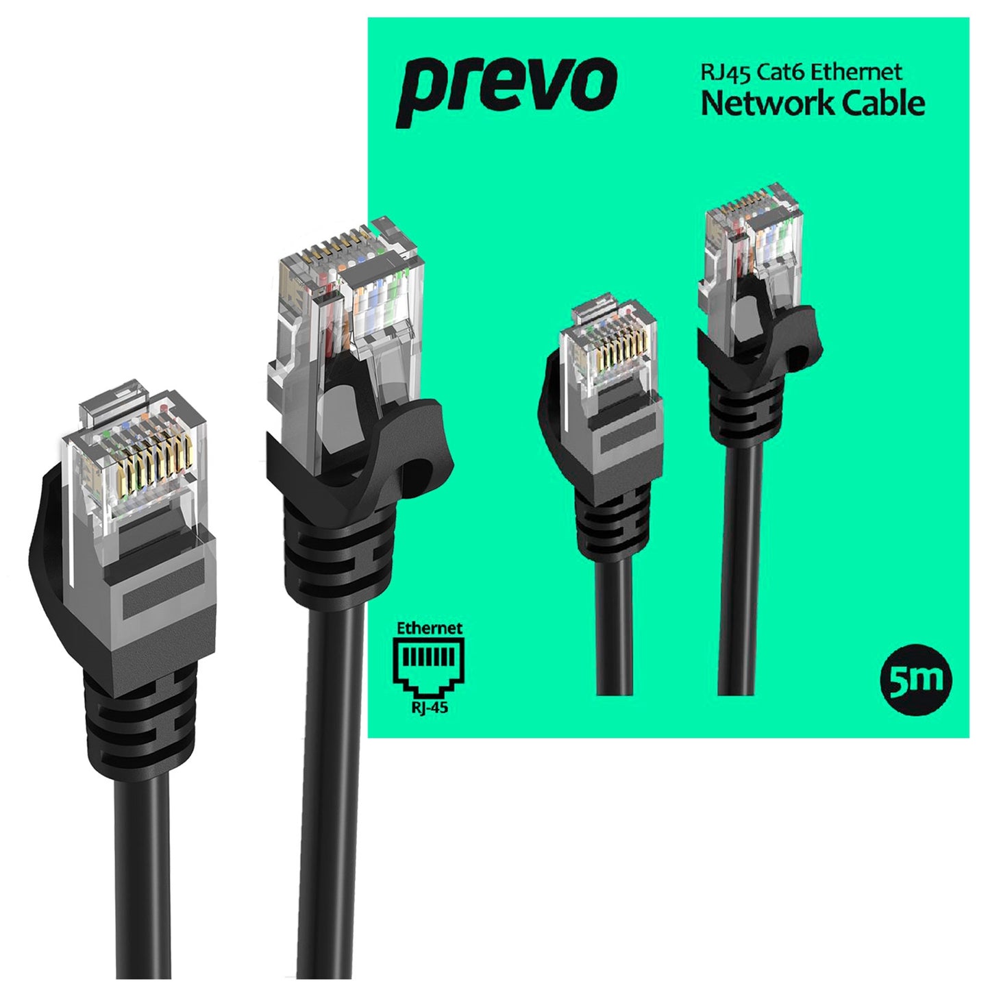 Prevo CAT6-BLK-5M Network Cable, RJ45 (M) to RJ45 (M), CAT6, 5m, Black