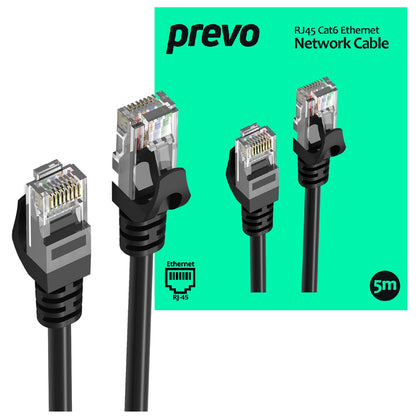 Prevo CAT6-BLK-5M Network Cable, RJ45 (M) to RJ45 (M), CAT6, 5m, Black