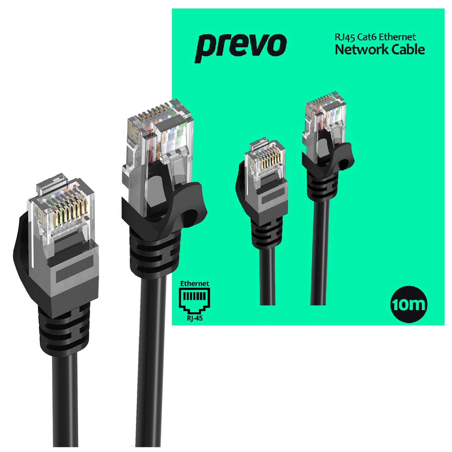 Prevo CAT6-BLK-10M Network Cable, RJ45 (M) to RJ45 (M), CAT6, 10m, Black