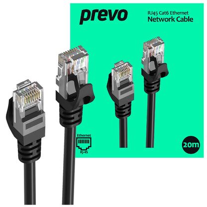 Prevo CAT6-BLK-20M Network Cable, RJ45 (M) to RJ45 (M), CAT6, 20m, Black