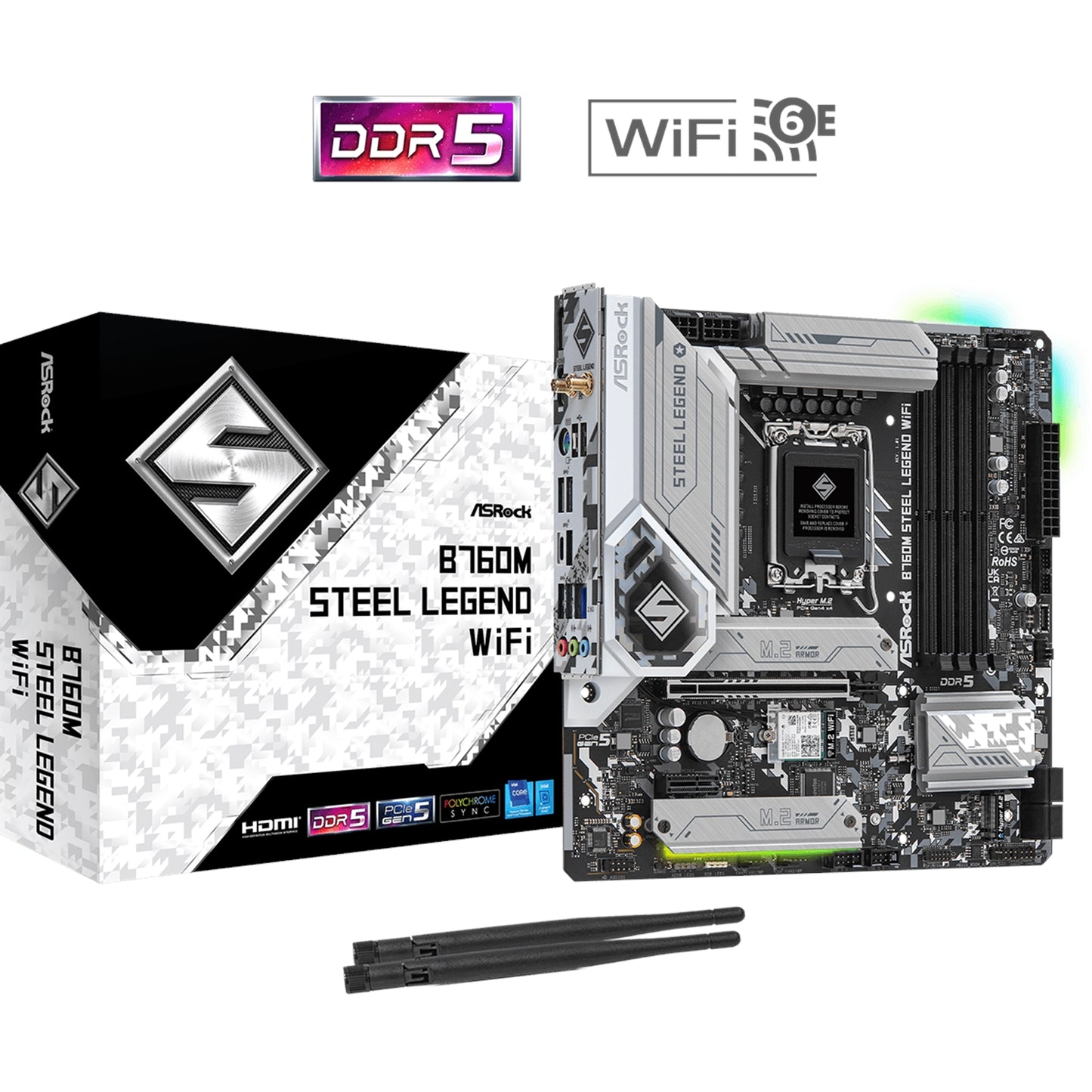 ASRock B760M Steel Legend WiFi Intel 1700 Socket Motherboard, ATX DDR5 M2 USB-C