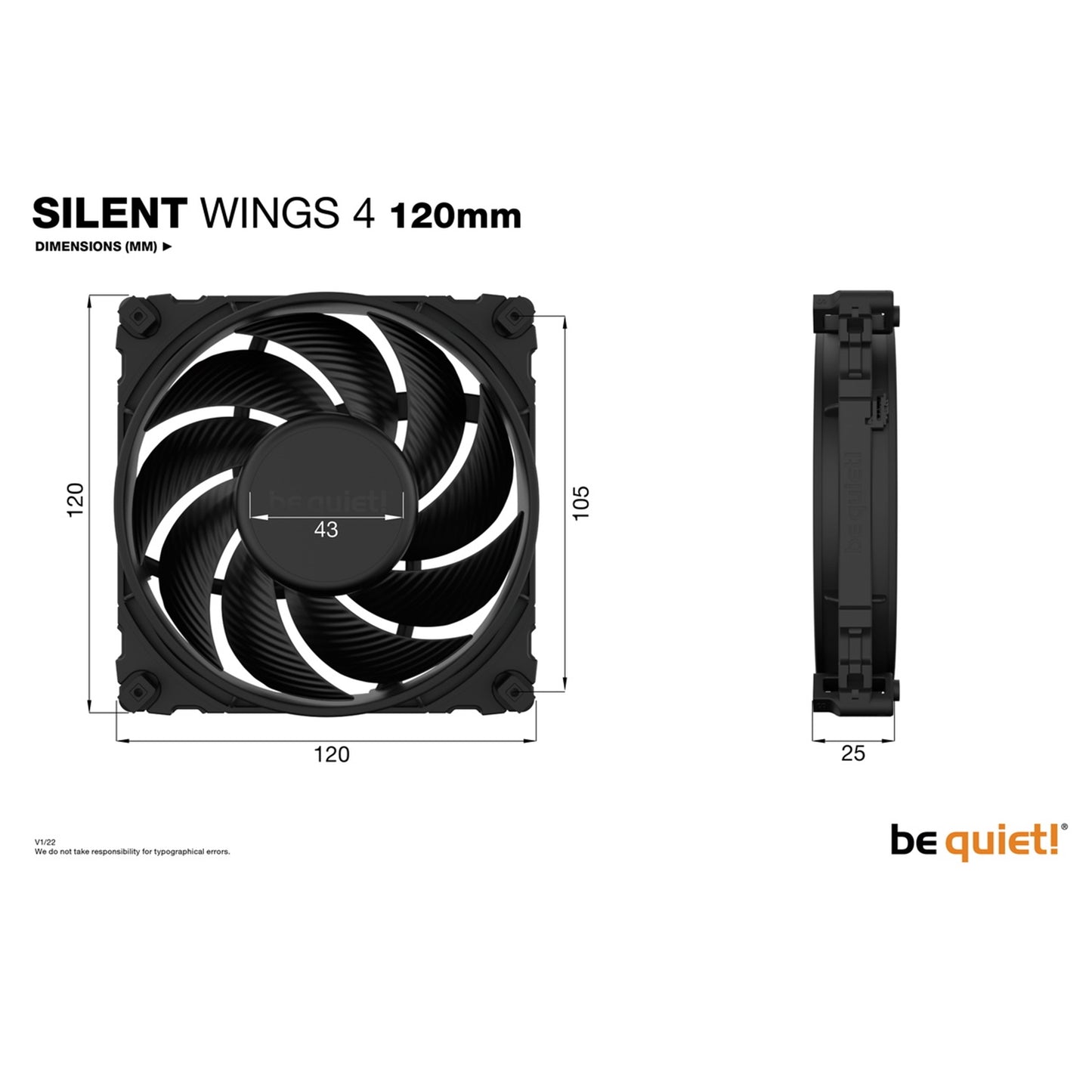 be quiet! Silent Wings 4 Black Fan, 120mm, 1600RPM, 3-Pin Fan Connector, Black