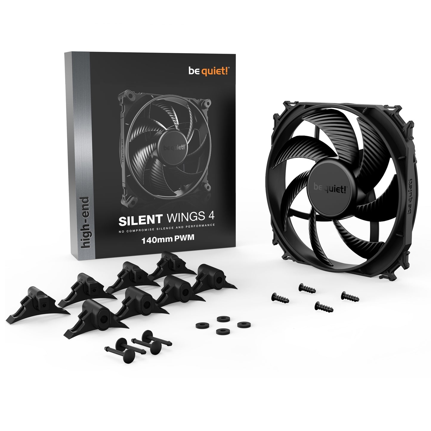 be quiet! Silent Wings 4 PWM Black Fan, 140mm, 1100RPM, 2 Mounting Options