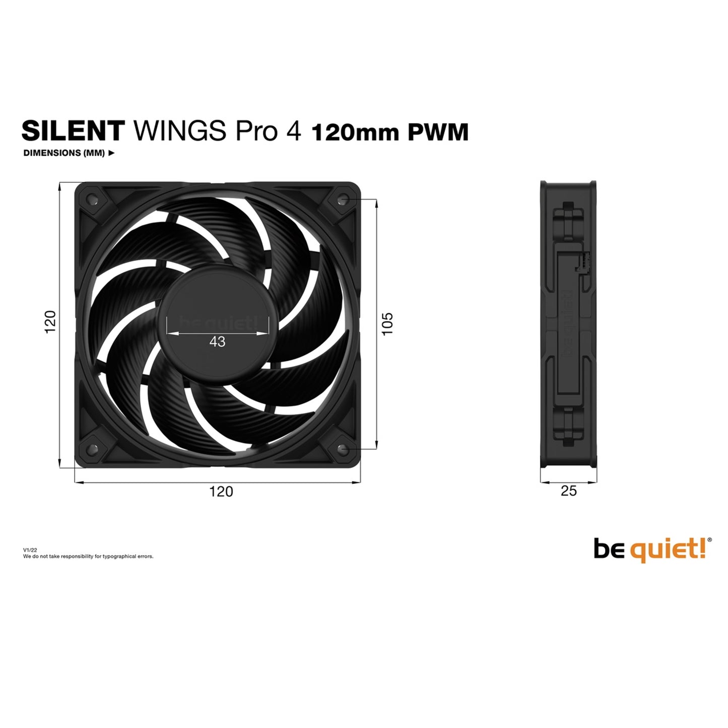 be quiet! Silent Wings Pro 4 PWM Black Fan, 120mm, 3000RPM, 3 Speed Switch