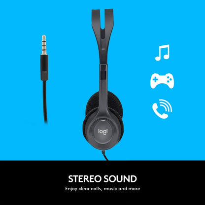 Logitech H111 Wired Headset, Stereo Sound, 3.5mm, Noise-Cancelling Microphone