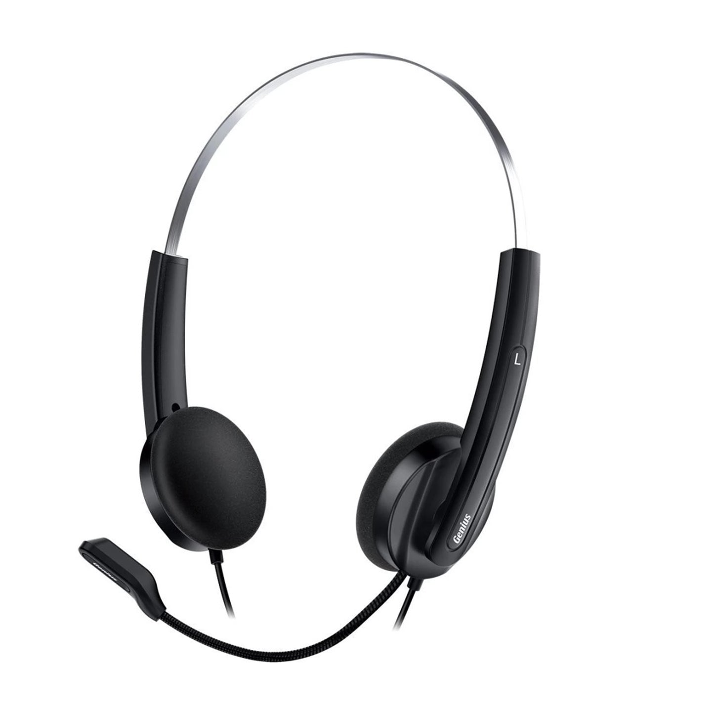 Genius HS-220U Lightweight Headset w/ Mic, USB Connection, Volume Control, Black
