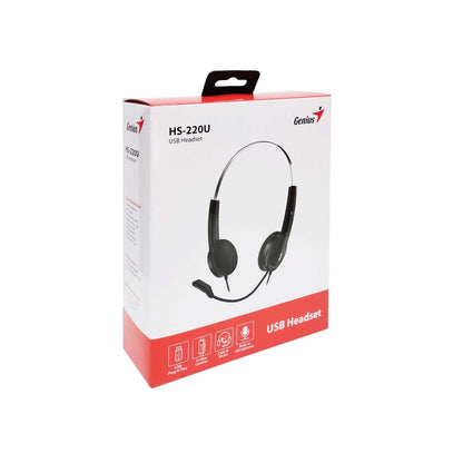Genius HS-220U Lightweight Headset w/ Mic, USB Connection, Volume Control, Black