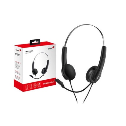 Genius HS-220U Lightweight Headset w/ Mic, USB Connection, Volume Control, Black