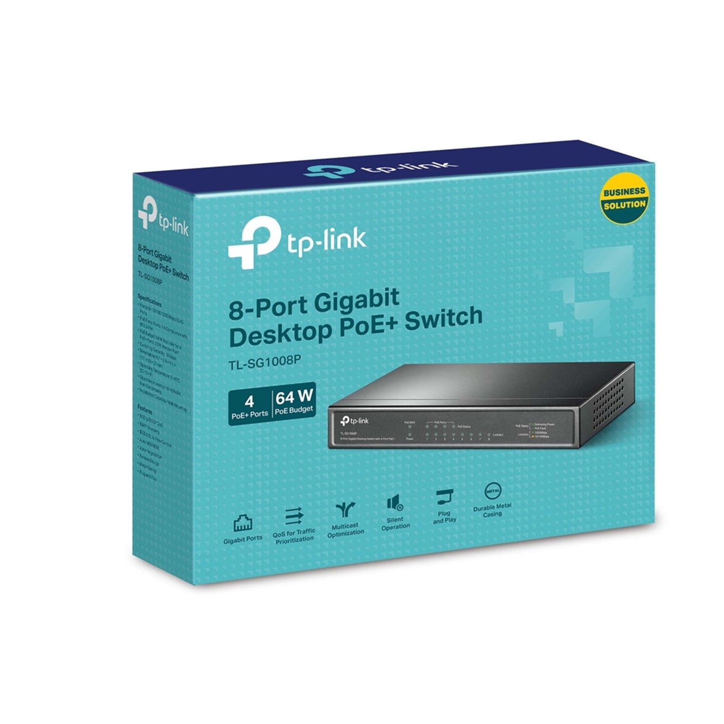 TP-Link TL-SG1008P 8-Port Metal Gigabit Desktop PoE Switch w/ 4-Port PoE+ (64W)