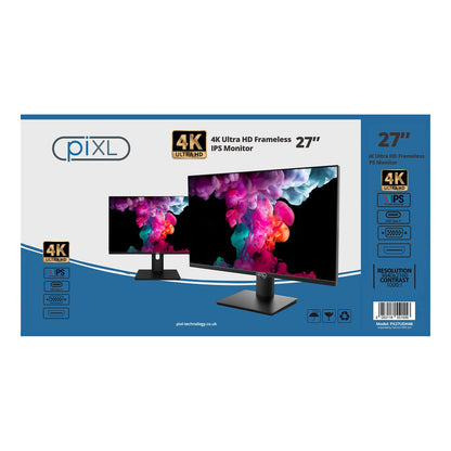 piXL 27 Inch Frameless IPS 4K 60Hz Monitor, LED Widescreen, 5ms Response Rate
