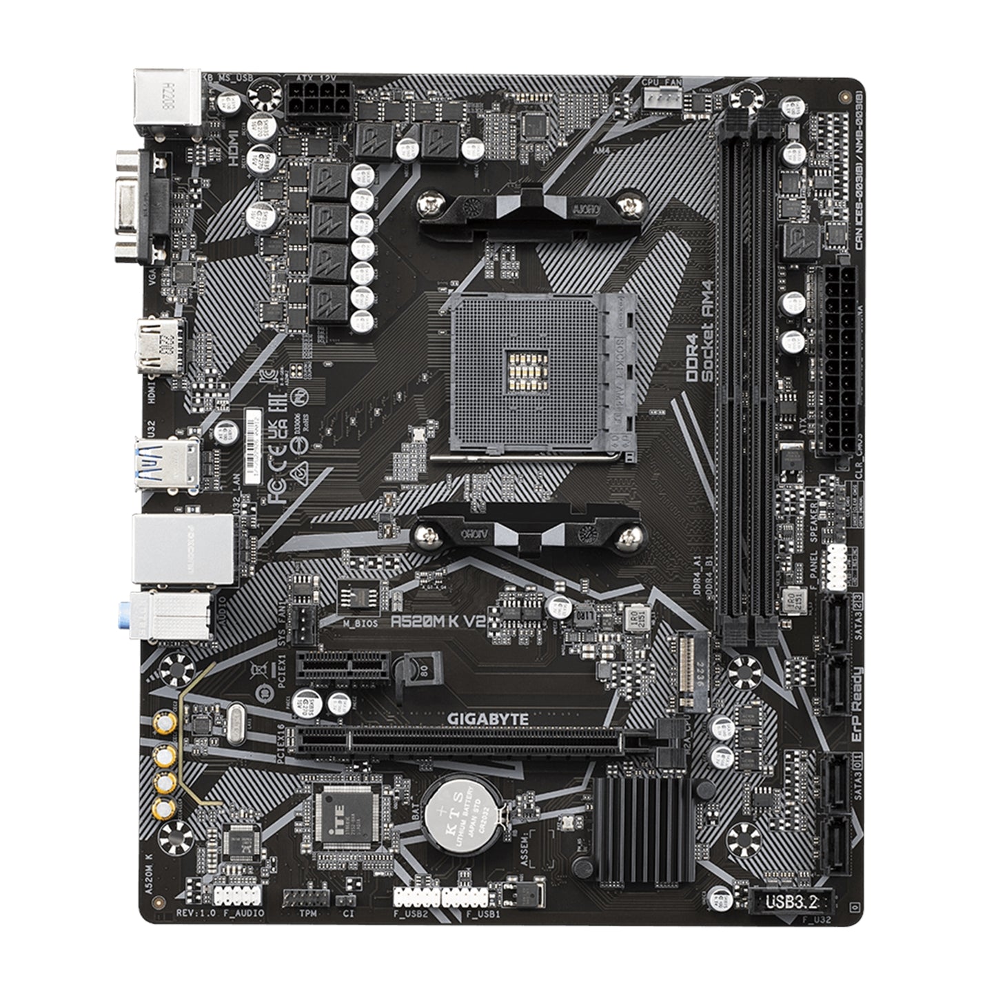 Gigabyte A520M K V2 Motherboard, AMD Socket AM4, Micro-ATX, DDR4, M.2, GbE LAN