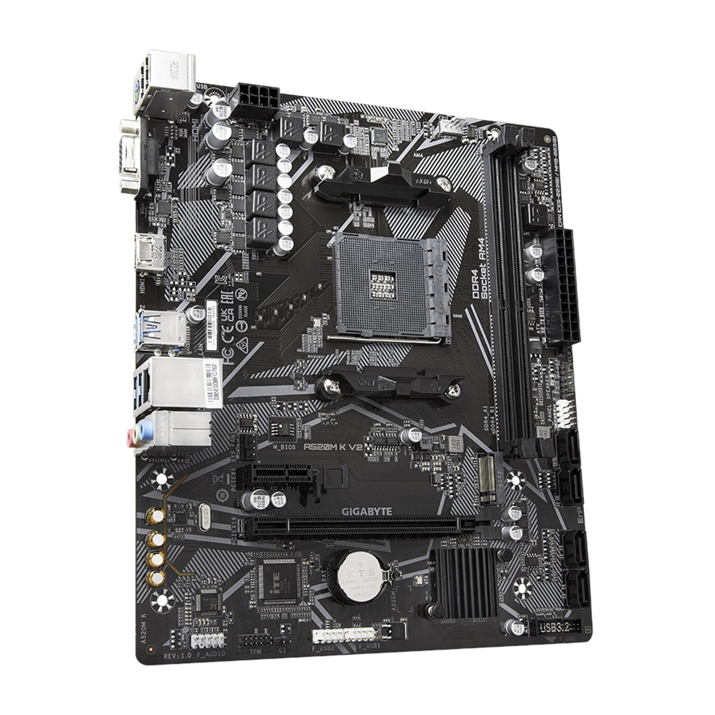 Gigabyte A520M K V2 Motherboard, AMD Socket AM4, Micro-ATX, DDR4, M.2, GbE LAN