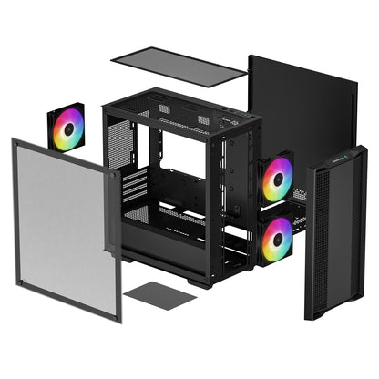 DeepCool CC360 ARGB, Black PC Case, Mini Tower Chassis, Glass Window, ARGB Fans