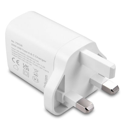 LINDY 73416 Power Adapter, USB, 24 pin USB-C, 20W, Fast Charge, PD 3.0, White