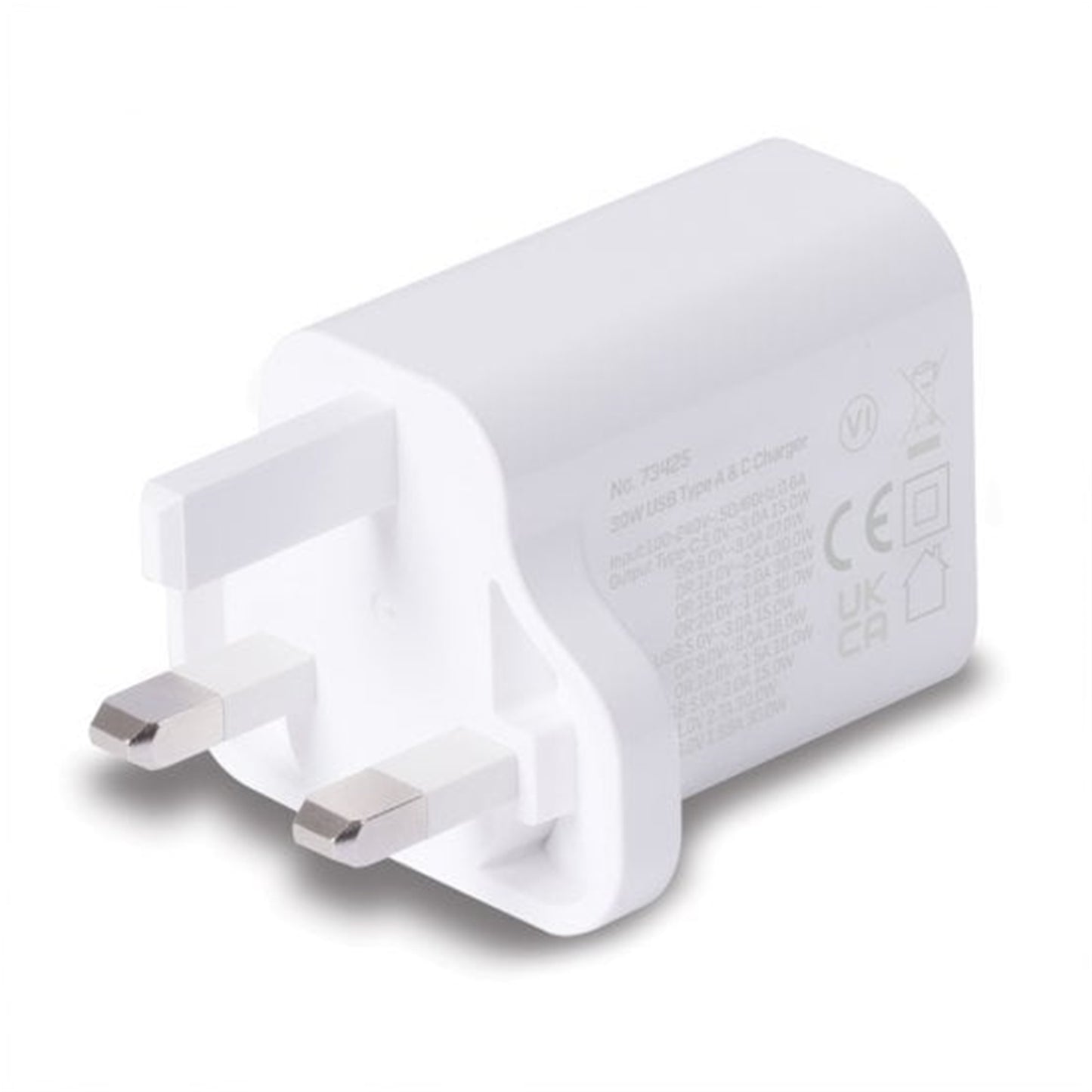 LINDY 73425 30W USB Type A & C Charger UK Plug, 3A, 2 Output Connectors, White