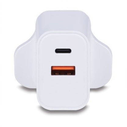 LINDY 73425 30W USB Type A & C Charger UK Plug, 3A, 2 Output Connectors, White