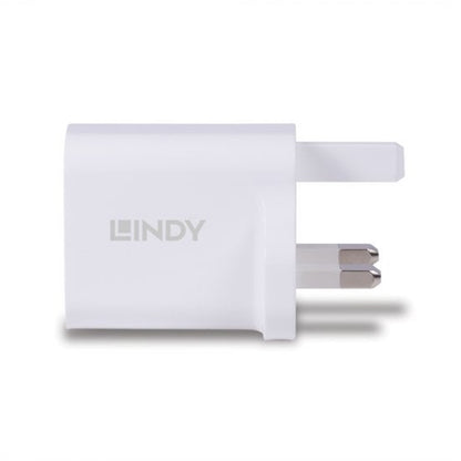 LINDY 73425 30W USB Type A & C Charger UK Plug, 3A, 2 Output Connectors, White