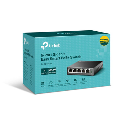 TP-Link TL-SG105PE 5-Port Metal Gigabit Easy Smart PoE Switch w/ 4-Port PoE+ 65W