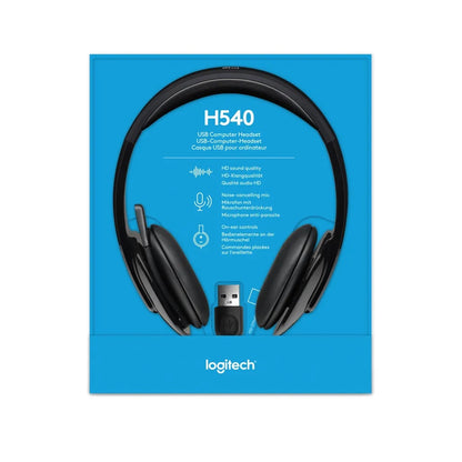 Logitech H540 USB Headset with Noise-Cancelling Mic and On Ear Controls