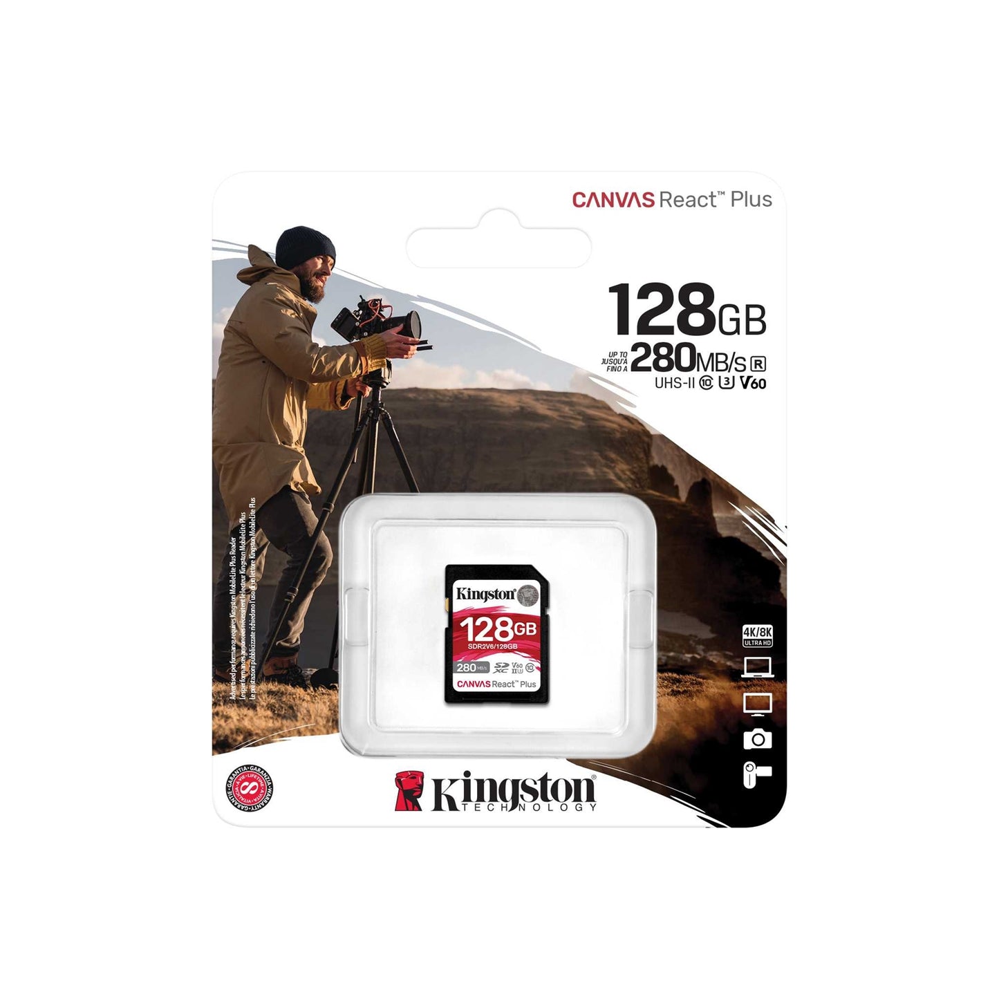 Kingston Canvas React Plus V60 128GB Memory Card 4K UHS-II, 280MB/s R, 150MB/s W