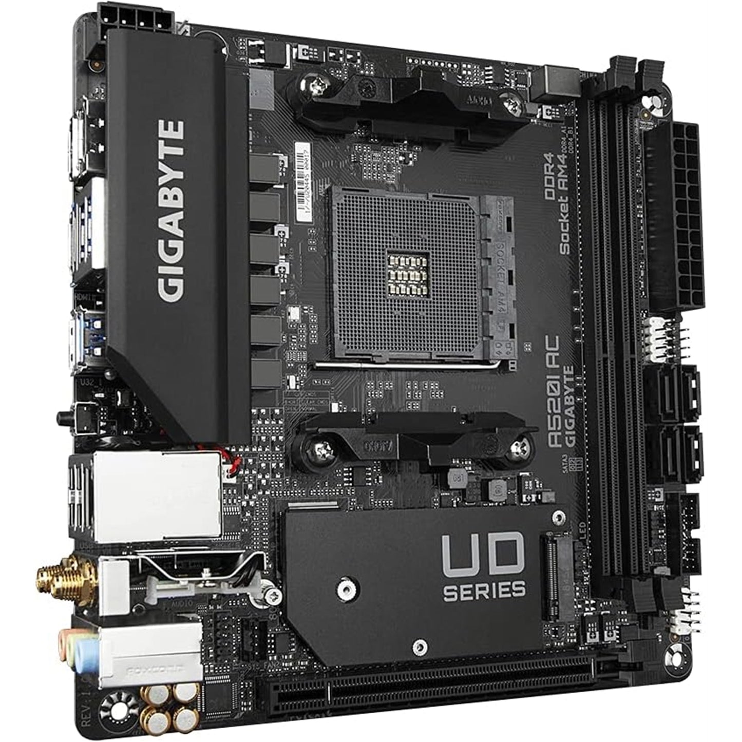 Gigabyte A520I AC Motherboard, AMD Socket AM4, DDR4, Mini-ITX, Wi-Fi 5, HDMI