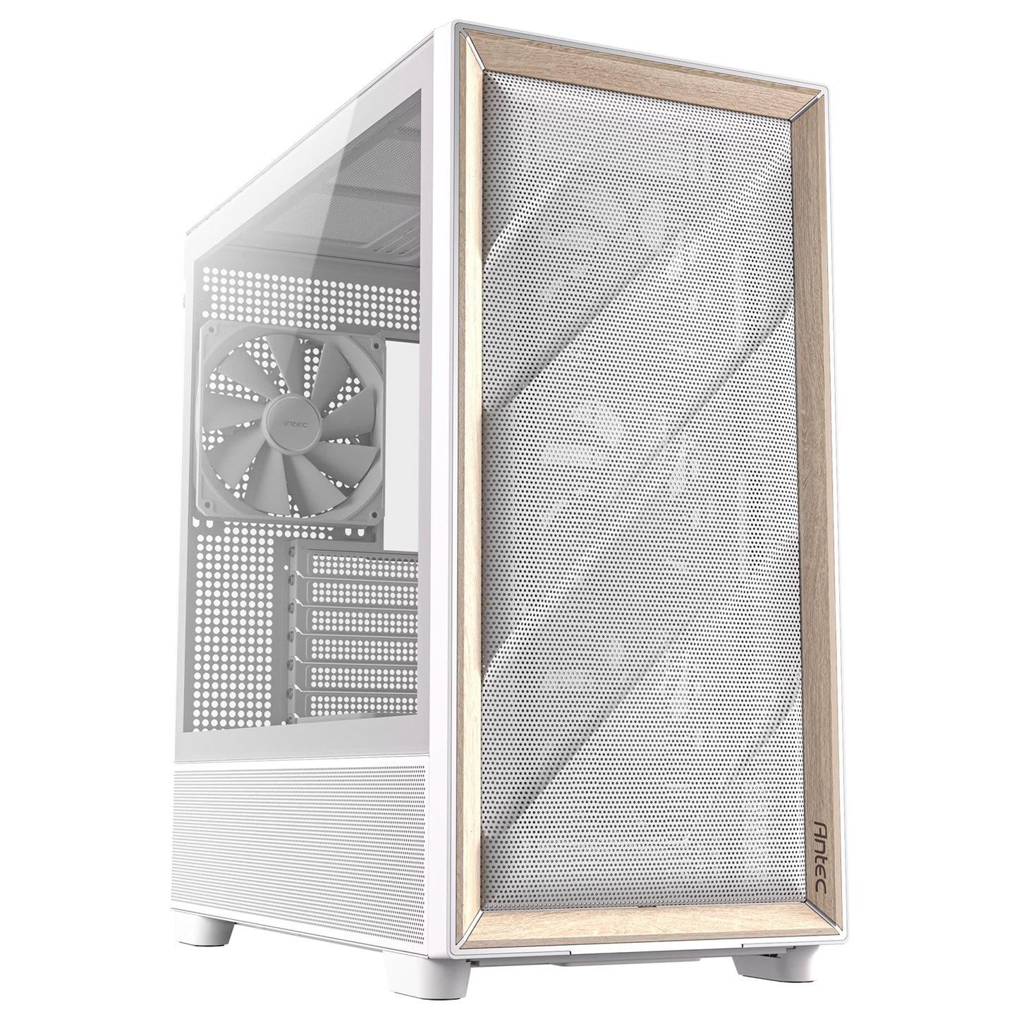 Antec FLUX Mid Tower PC Case, Tempered Glass, White/Wood, 5xFans, USB-C, ATX/ITX