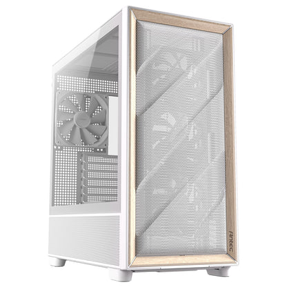 Antec FLUX Mid Tower PC Case, Tempered Glass, White/Wood, 5xFans, USB-C, ATX/ITX