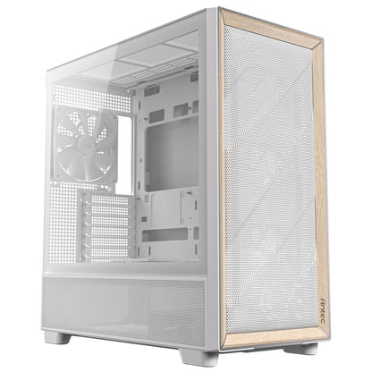 Antec FLUX Mid Tower PC Case, Tempered Glass, White/Wood, 5xFans, USB-C, ATX/ITX