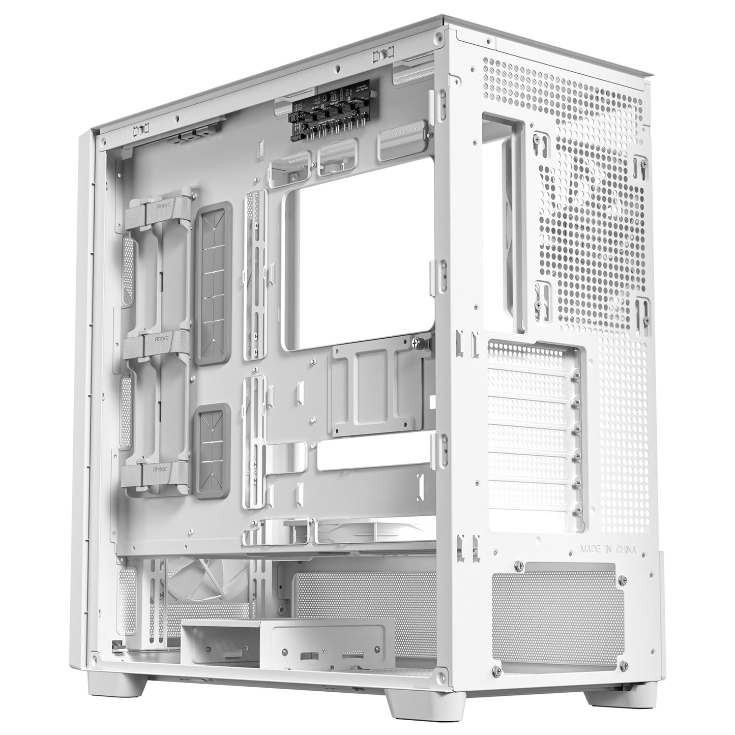 Antec FLUX Mid Tower PC Case, Tempered Glass, White/Wood, 5xFans, USB-C, ATX/ITX
