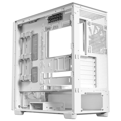 Antec FLUX Mid Tower PC Case, Tempered Glass, White/Wood, 5xFans, USB-C, ATX/ITX