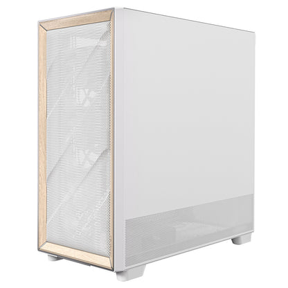 Antec FLUX Mid Tower PC Case, Tempered Glass, White/Wood, 5xFans, USB-C, ATX/ITX