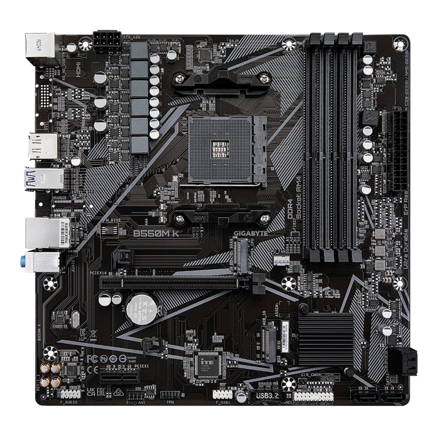 Gigabyte B550M K Motherboard, AMD Socket AM4, Micro-ATX, DDR4, M.2, LAN, HDMI