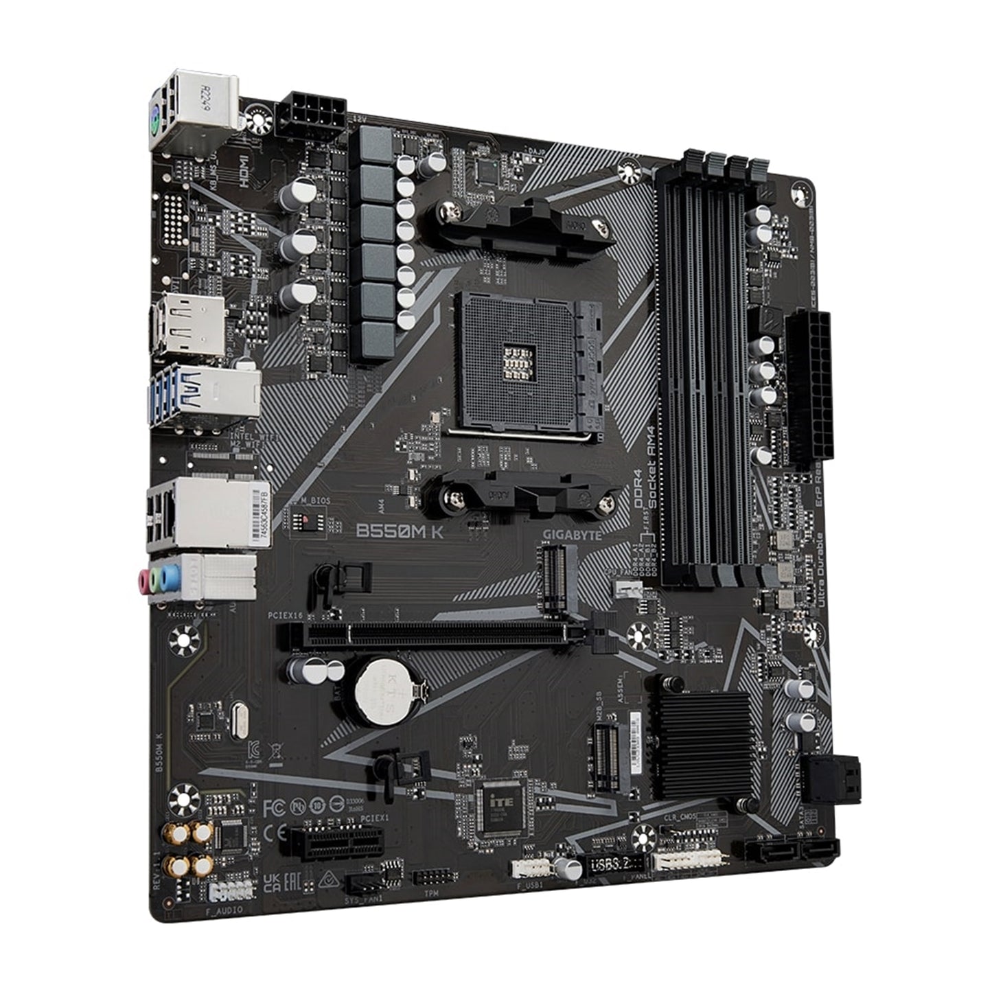 Gigabyte B550M K Motherboard, AMD Socket AM4, Micro-ATX, DDR4, M.2, LAN, HDMI