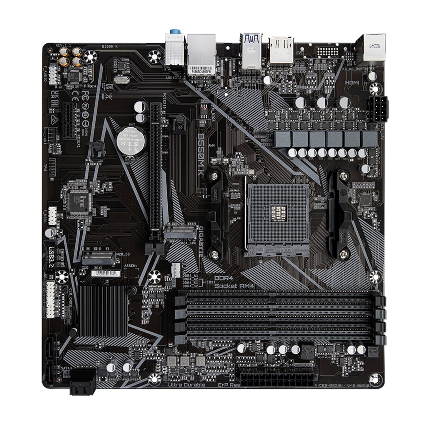 Gigabyte B550M K Motherboard, AMD Socket AM4, Micro-ATX, DDR4, M.2, LAN, HDMI