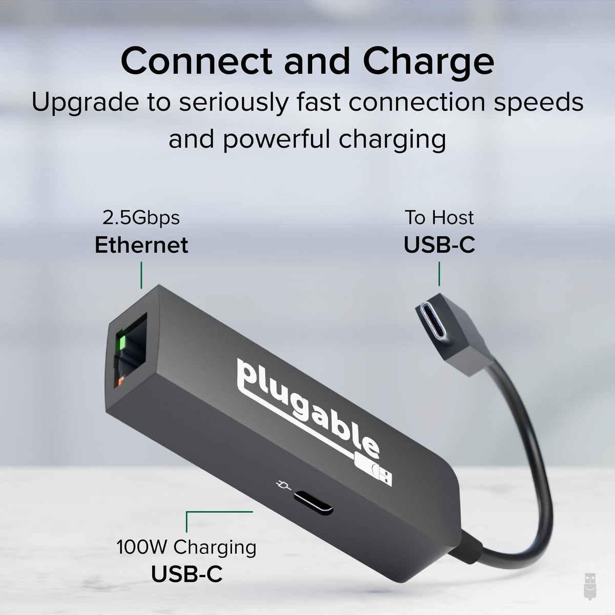Plugable USBC-E2500PD USB-C to 2.5GbE Gigabit Ethernet Adapter, USBC PD Charging