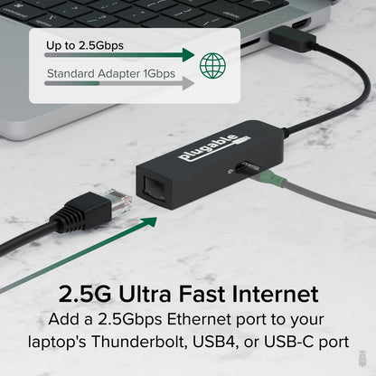 Plugable USBC-E2500PD USB-C to 2.5GbE Gigabit Ethernet Adapter, USBC PD Charging