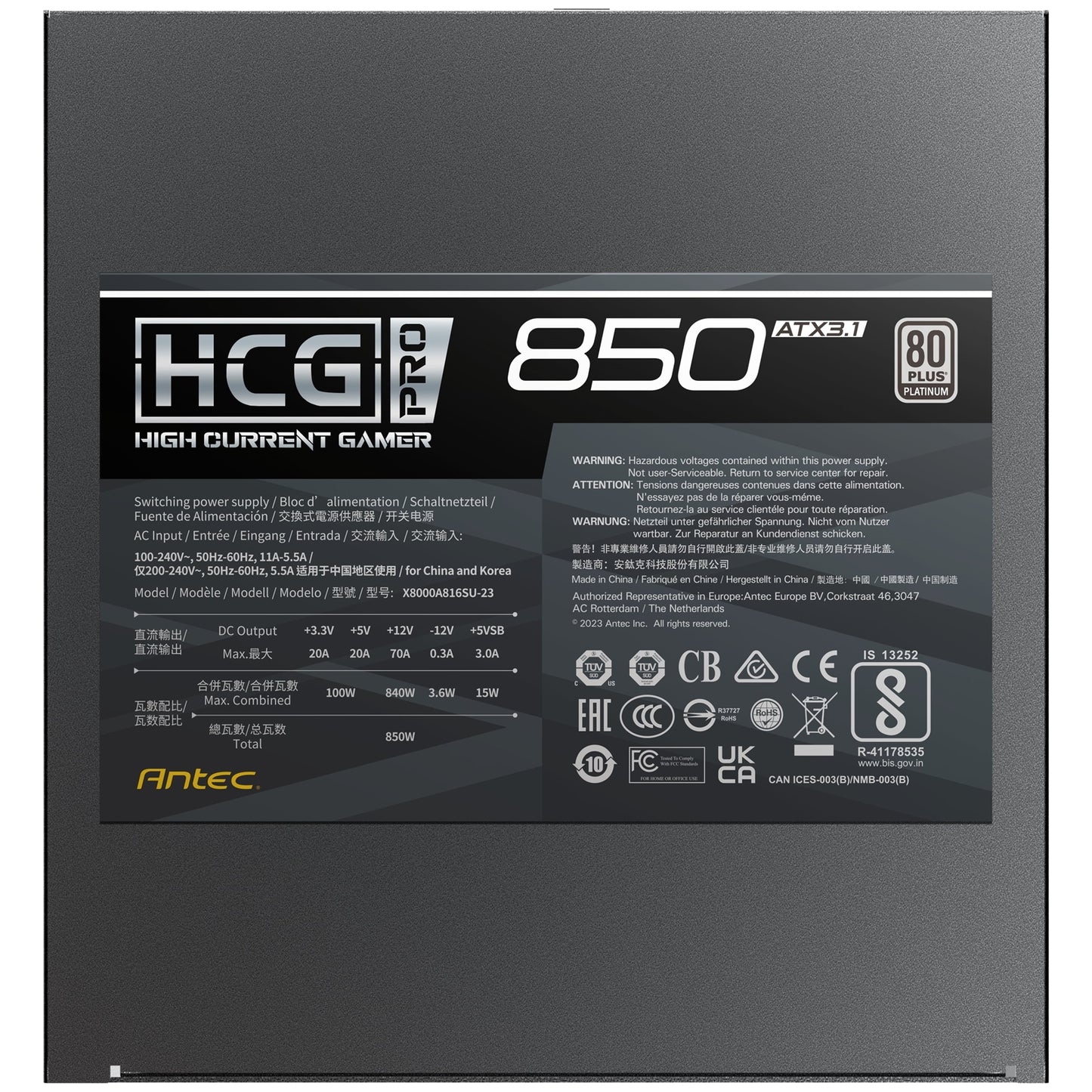 Antec HCG850 PRO Platinum ATX 3.1 Power Supply 850W Fully Modular, 80+ Platinum