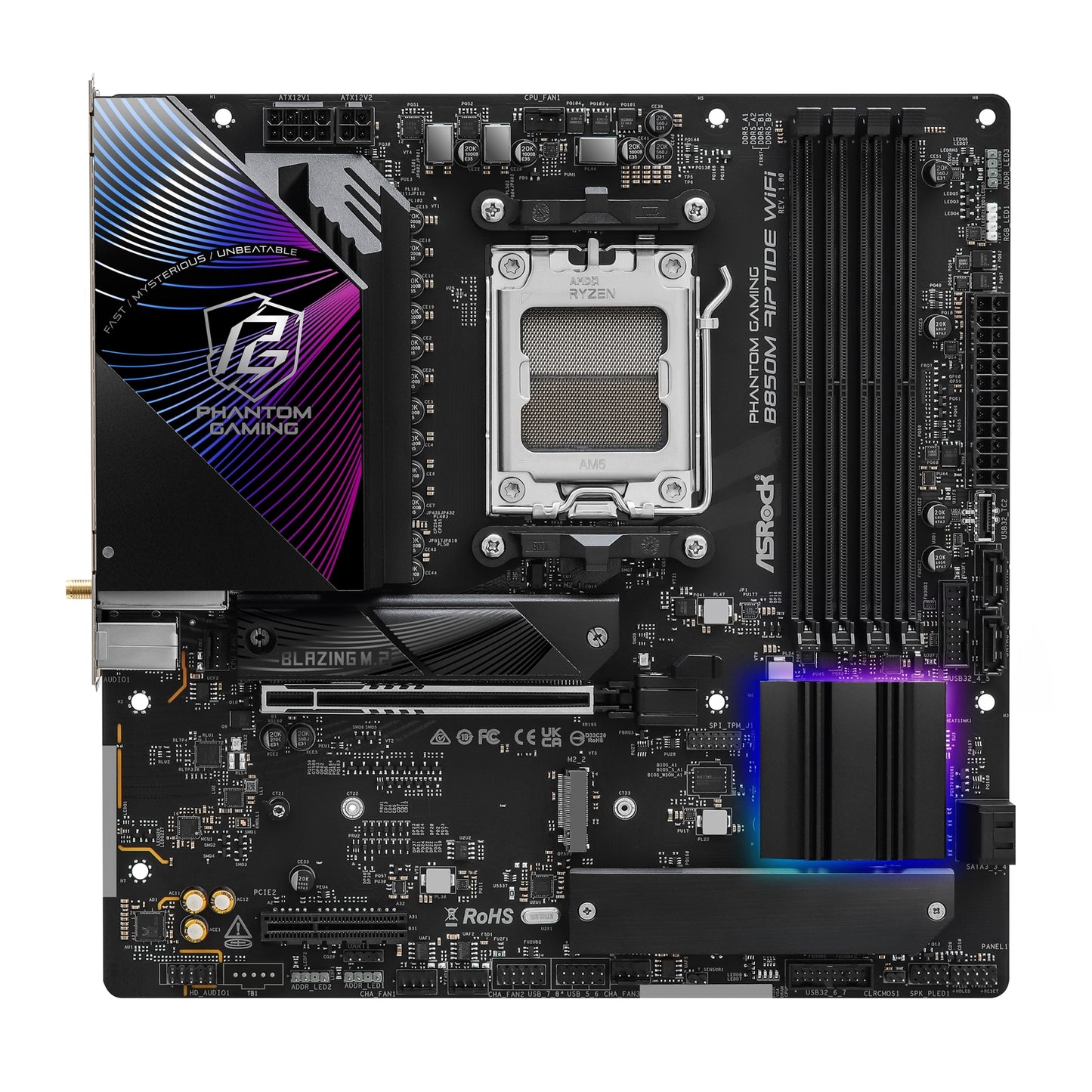 ASRock B850M Riptide WiFi AMD AM5 Socket Motherboard, mATX 4x DDR5 Slots 3x M.2