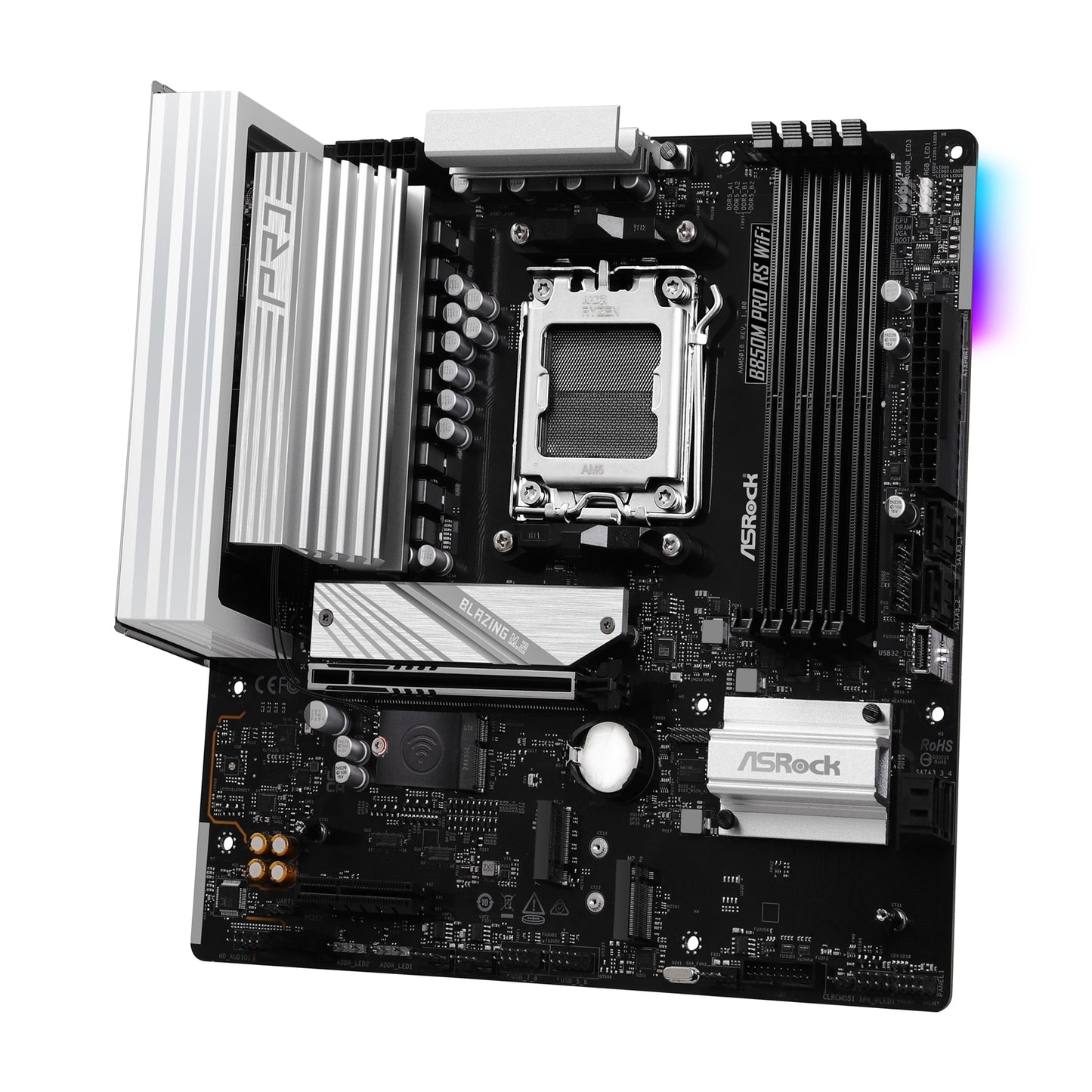 ASRock B850M Pro RS WiFi AMD AM5 Socket Motherboard, mATX, 4x DDR5 Slots, 3x M.2