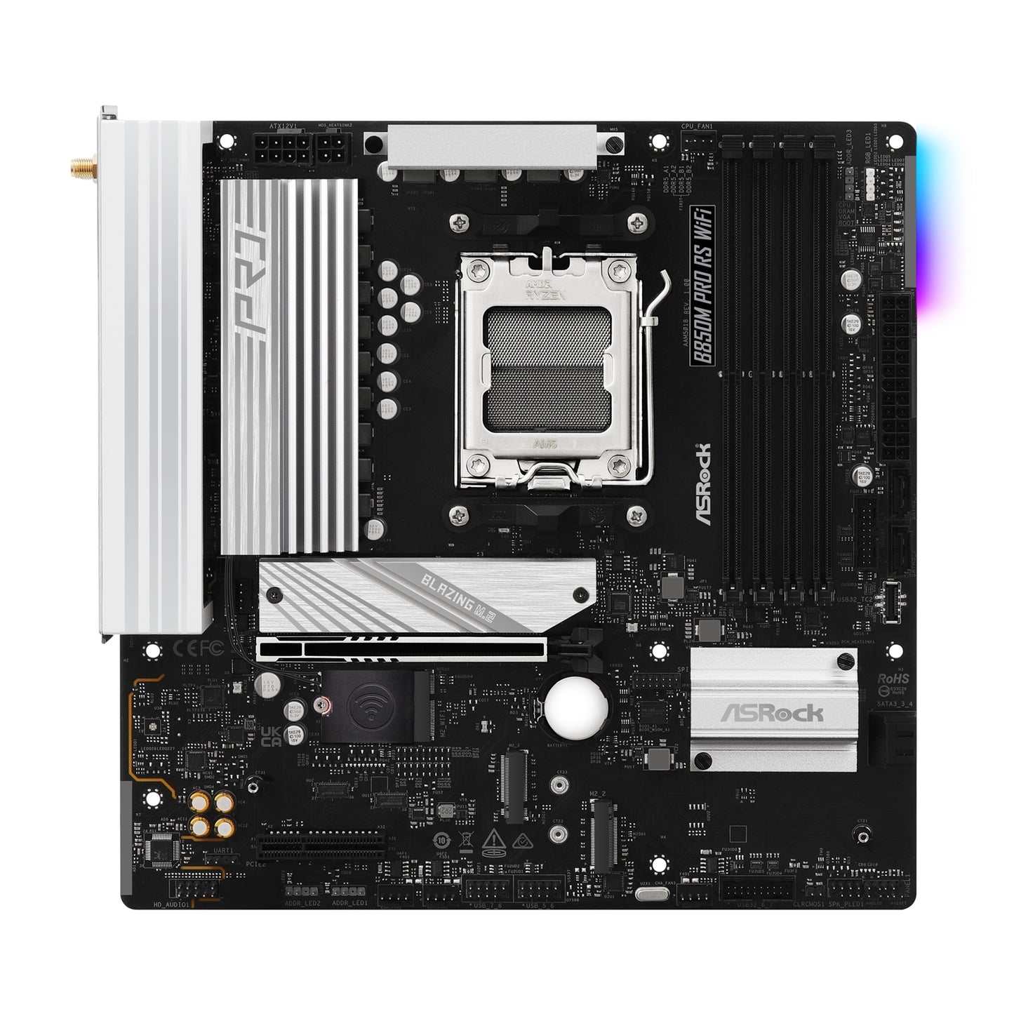 ASRock B850M Pro RS WiFi AMD AM5 Socket Motherboard, mATX, 4x DDR5 Slots, 3x M.2