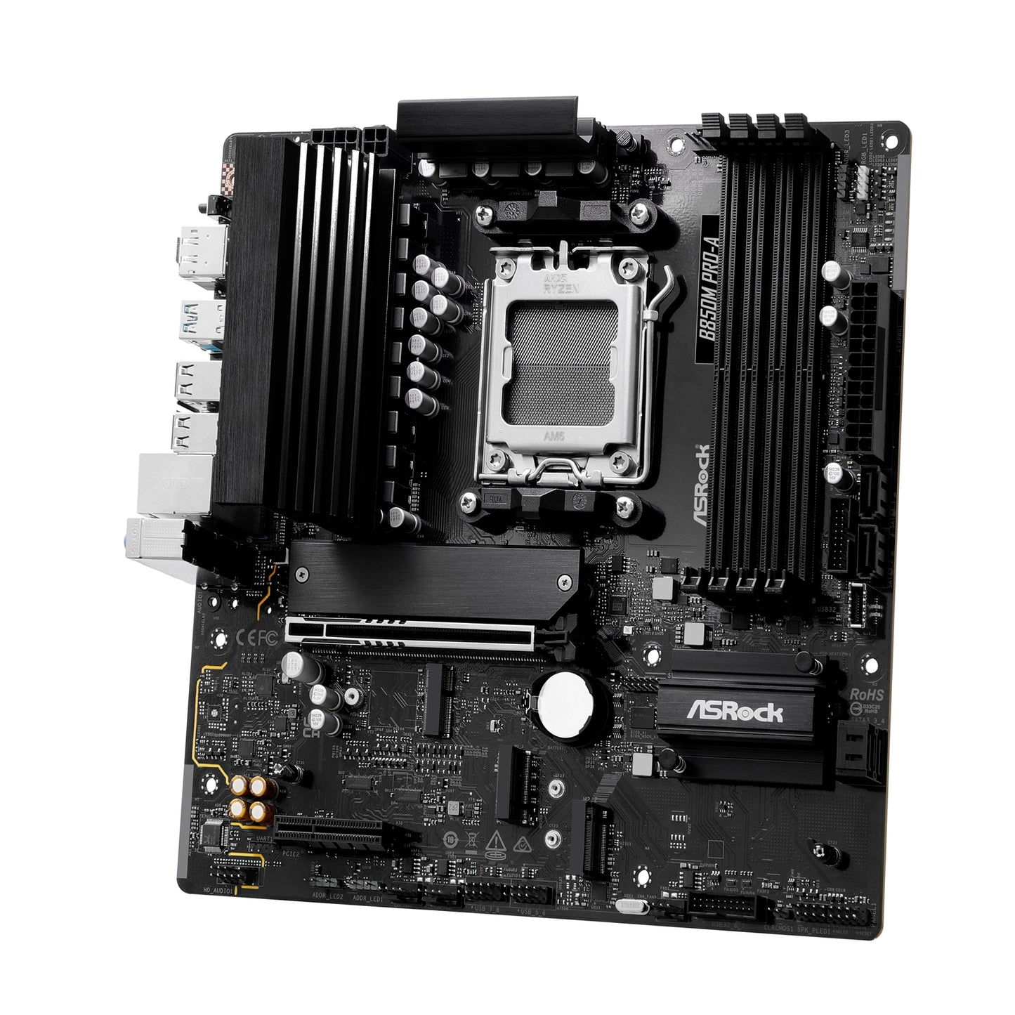 ASRock B850M Pro-A AMD AM5 Socket Motherboard, mATX 4x DDR5 Slots 3x M.2 Sockets